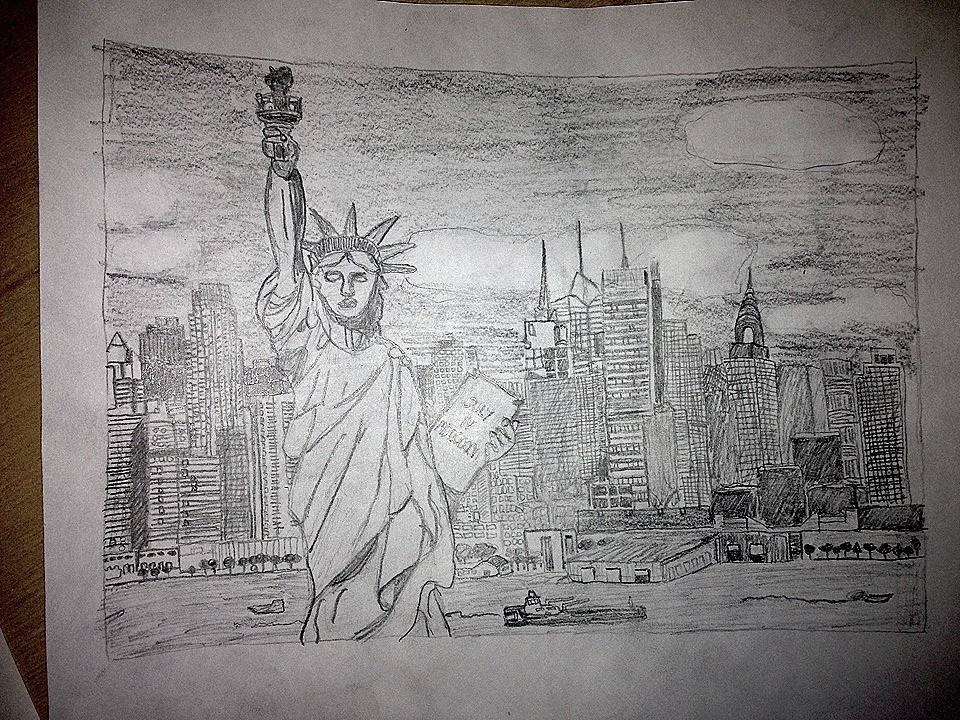 960x720 New York And The Statue Of Liberty Pencil Drawing - Statue Of Liberty Pencil Drawing