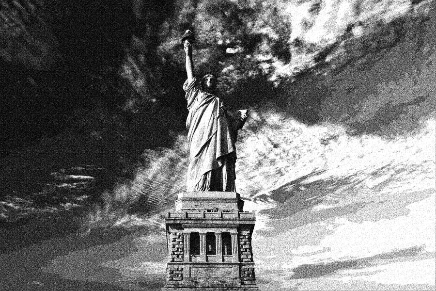 900x600 Dotted Pencil Drawing Of Statue Of Liberty In The Usa - Statue Of Liberty Pencil Drawing
