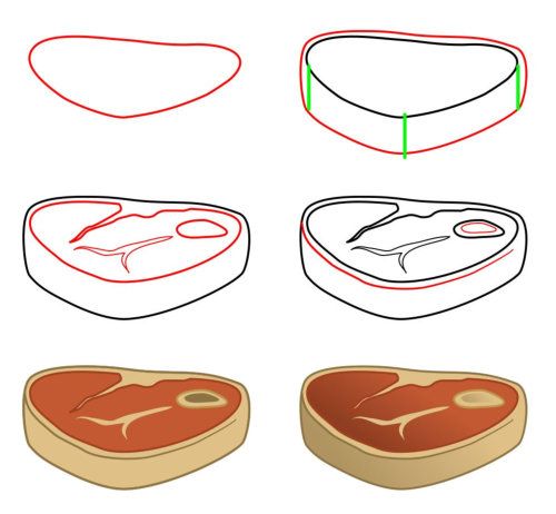 500x462 How To Draw Cartoon Food In Drawing Cartoon Drawings - Steak Cartoon Drawing