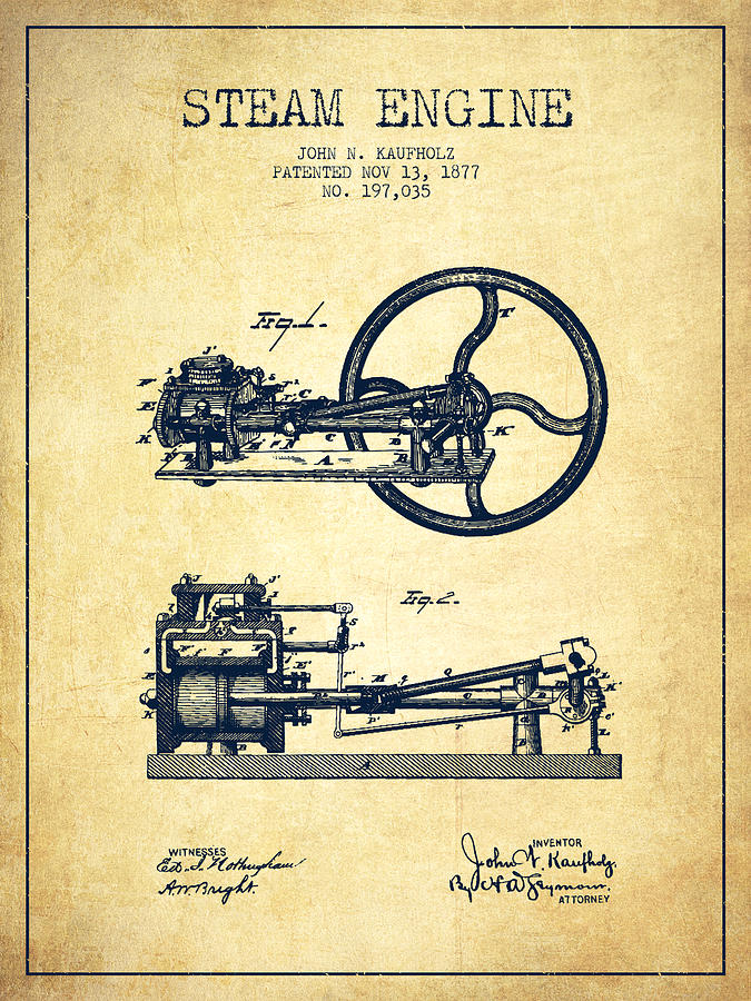 675x900 kaufholz steam engine patent drawing from vintage digital - Steam Engine Drawing