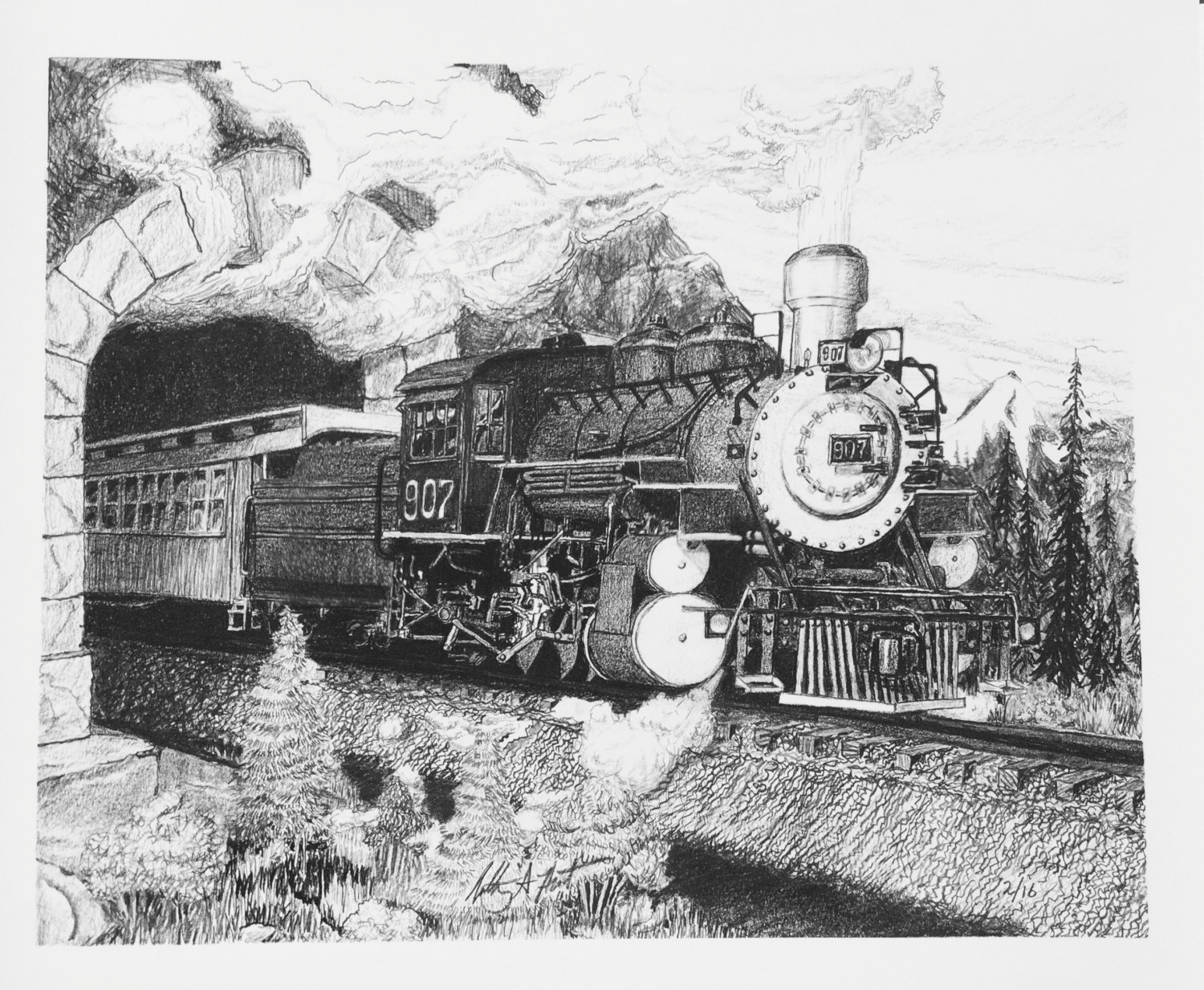 Steam train engine drawing фото 35