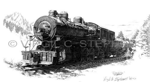 500x276 Pencil Drawing, Western Art, Fine Art, Print, Locomotive Train - Steam Engine Train Drawing