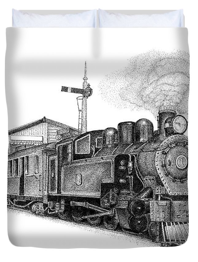645x853 steam train drawing pointillism duvet cover for sale - Steam Train Drawing