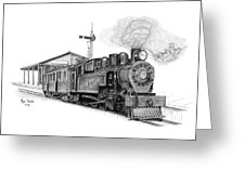 226x170 steam train drawing pointillism greeting card for sale - Steam Train Drawing