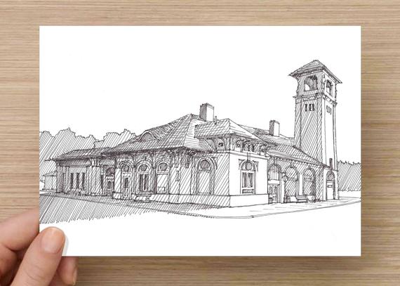 570x407 ink drawing of lake george steamboat terminal new york etsy - Steamboat Drawing