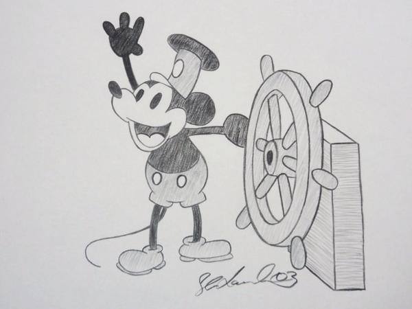 600x450 disney mickey mouse steamboat willie colored pencil - Steamboat Willie Drawing