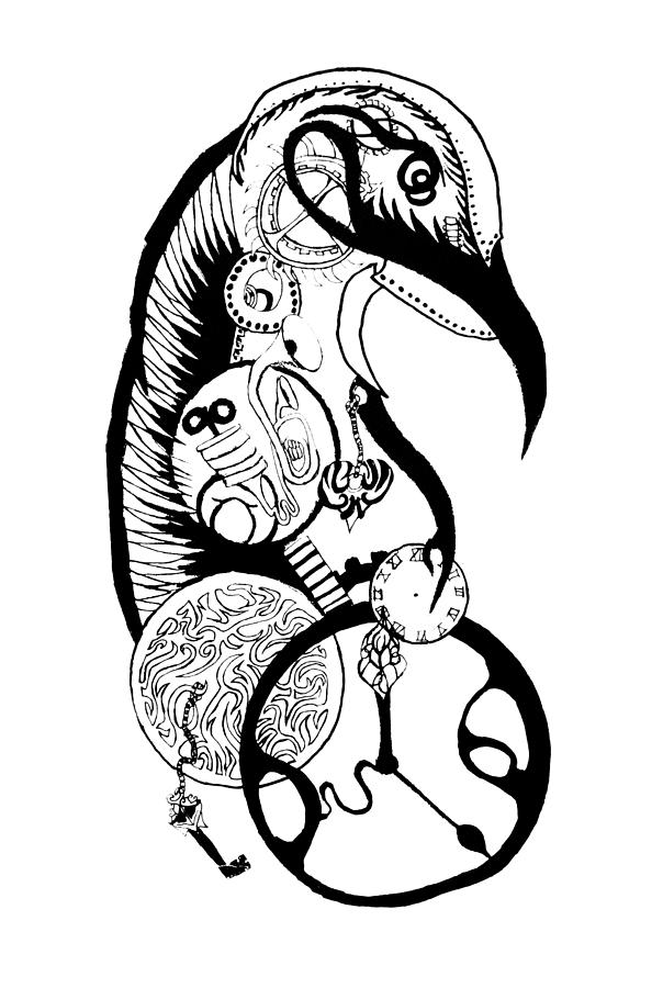 604x900 Mech Bird Drawing - Steampunk Bird Drawing