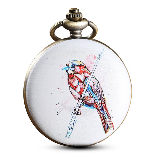 600x600 Painting Drawing Bird Pocket Watch Chains Vintage Personalised - Steampunk Bird Drawing