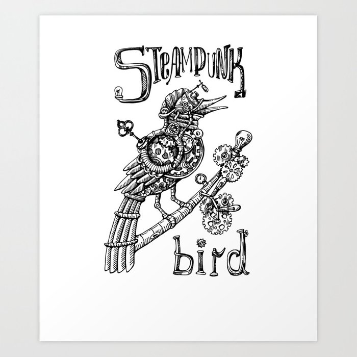700x700 Steampunk Bird Drawing T Shirt Wwind Up Key Art Print - Steampunk Bird Drawing