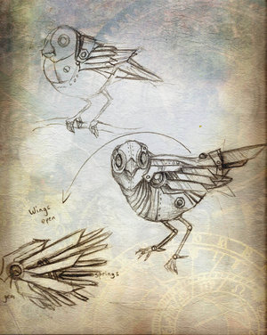 300x376 Steampunk Bird - Steampunk Bird Drawing