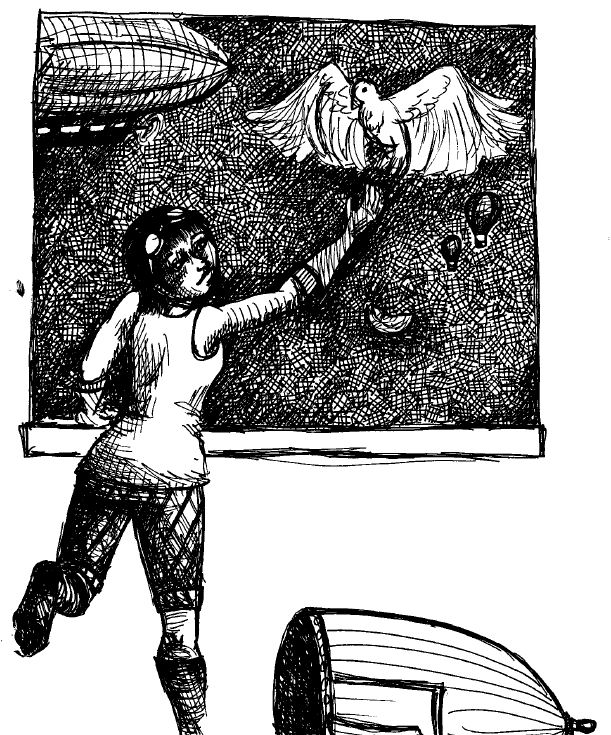 611x735 Steampunk Girl Her Bird Drawing Dreampunk Geek - Steampunk Bird Drawing