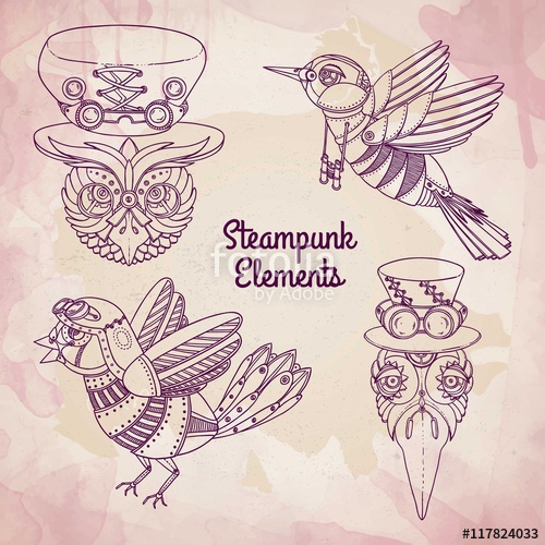 500x500 Hand Drawn Steampunk Birds Stock Image And Royalty Free Vector - Steampunk Bird Drawing