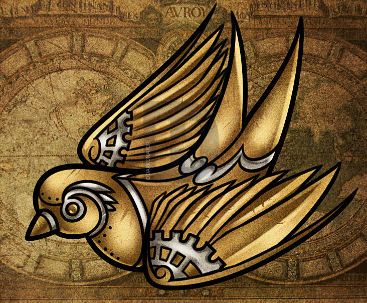 732x604 How To Draw A Steampunk Bird, Step - Steampunk Bird Drawing