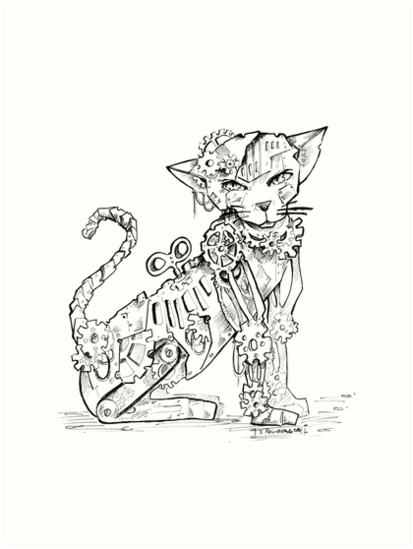 413x549 steampunk cat art prints - Steampunk Cat Drawing