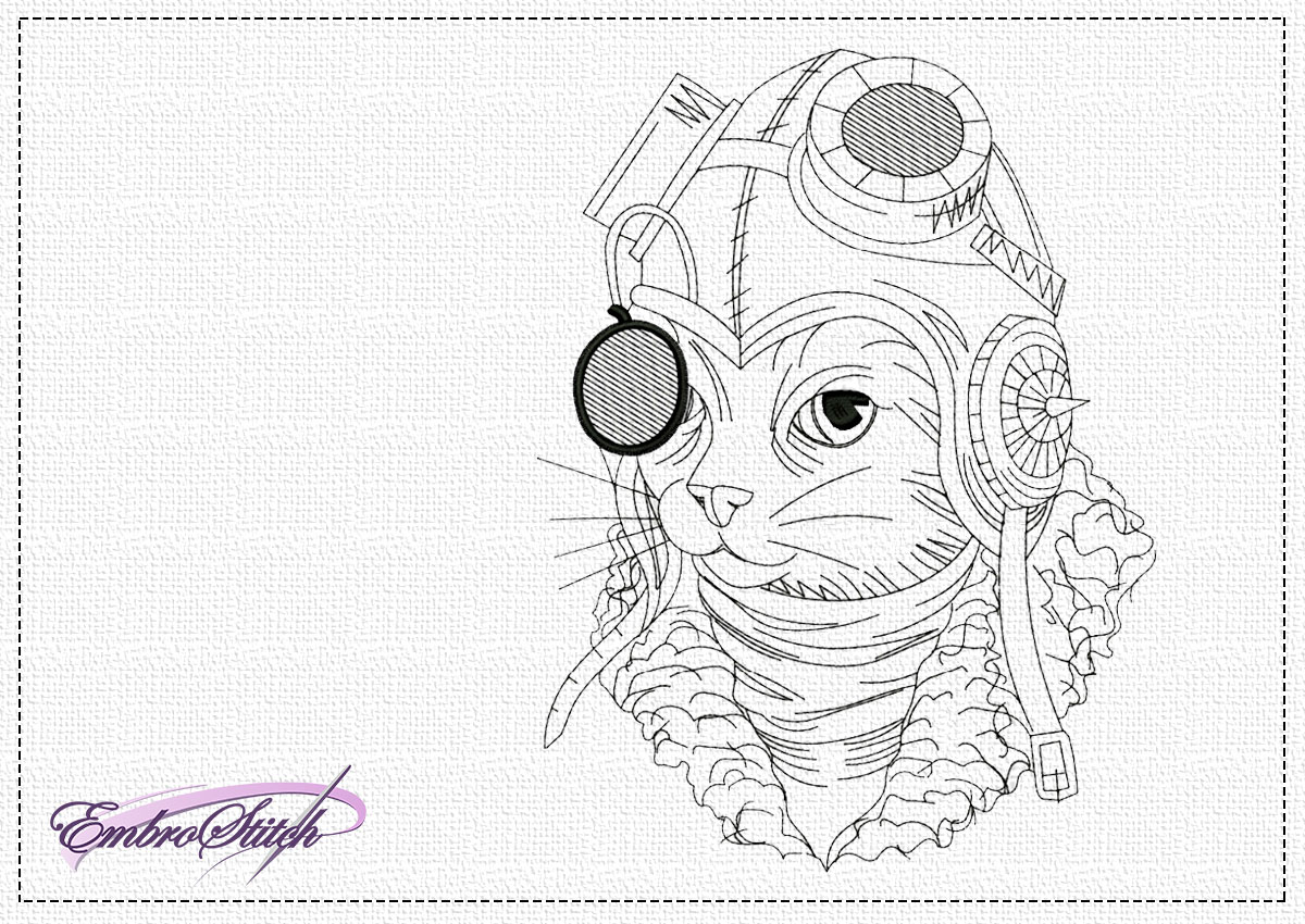 1200x850 steampunk cat embroidery design - Steampunk Cat Drawing