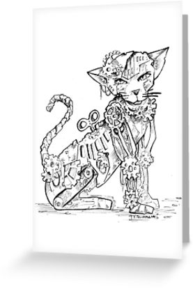 277x415 steampunk cat greeting cards - Steampunk Cat Drawing