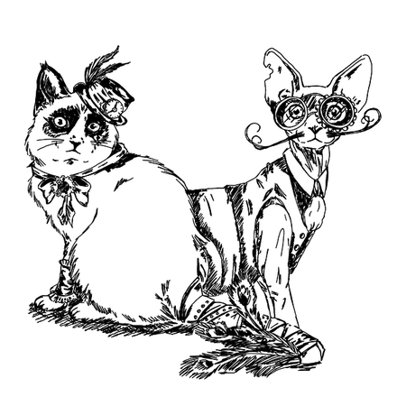 450x450 steampunk cats - Steampunk Cat Drawing