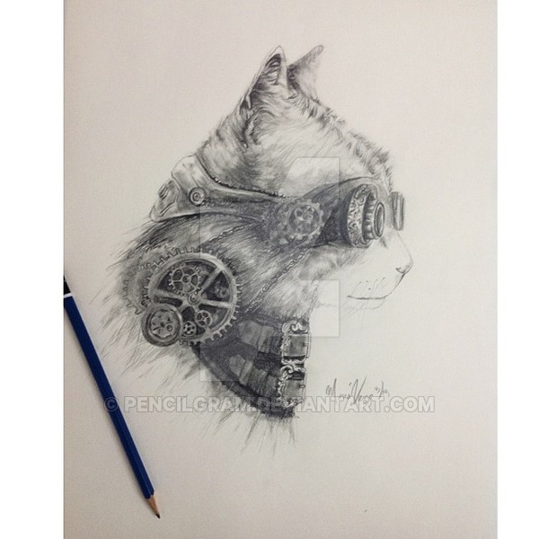 600x600 steampunk cat! - Steampunk Cat Drawing