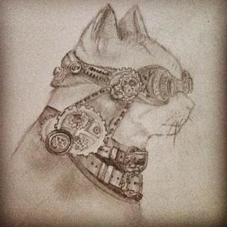 320x320 steampunk cat sketch - Steampunk Cat Drawing