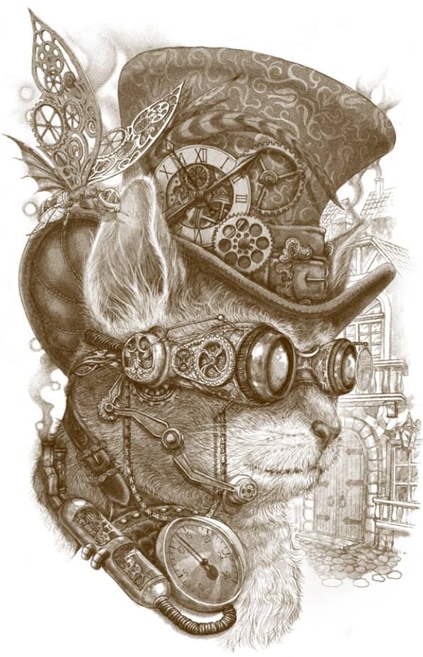 595x924 The Observer - Steampunk Cat Drawing