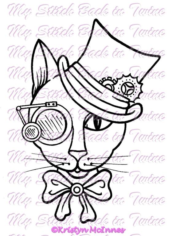 570x769 digital stamp colouring image steampunk cat png etsy - Steampunk Cat Drawing