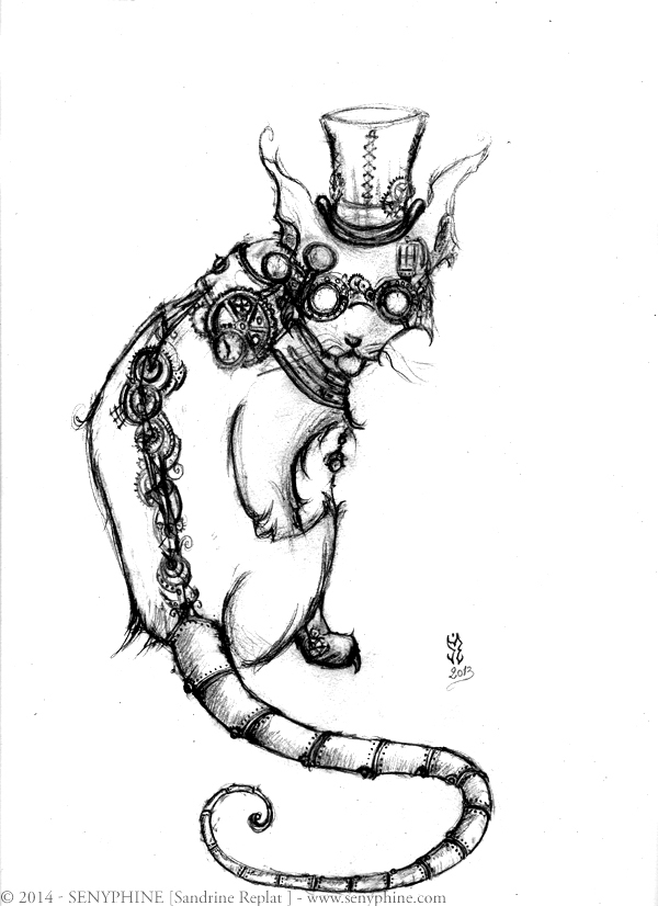600x826 steampunk cat - Steampunk Cat Drawing