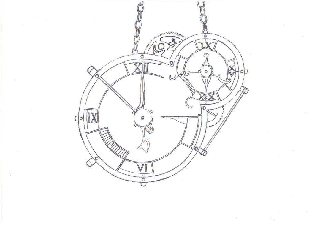 1051x761 clock drawing steampunk for free download - Steampunk Clock Drawing