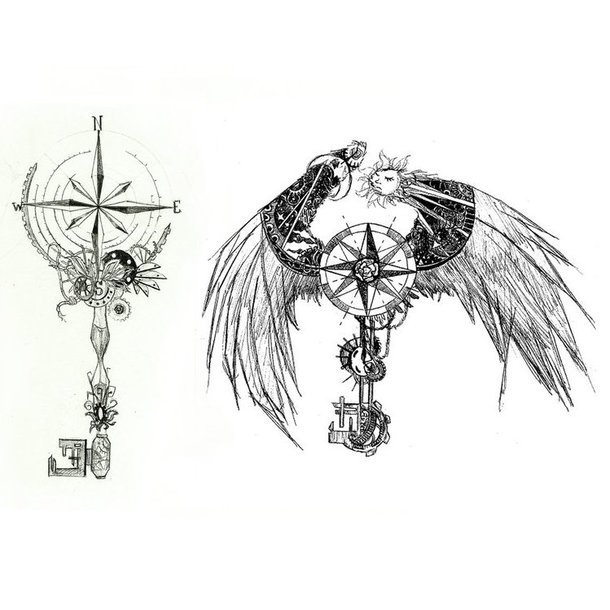 610x610 Steampunk Compass Tattoo Design - Steampunk Compass Drawing