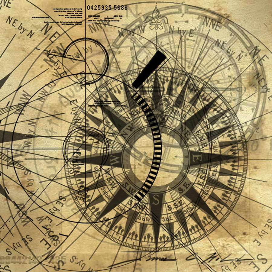 900x900 Steampunk Gold Compass Painting - Steampunk Compass Drawing