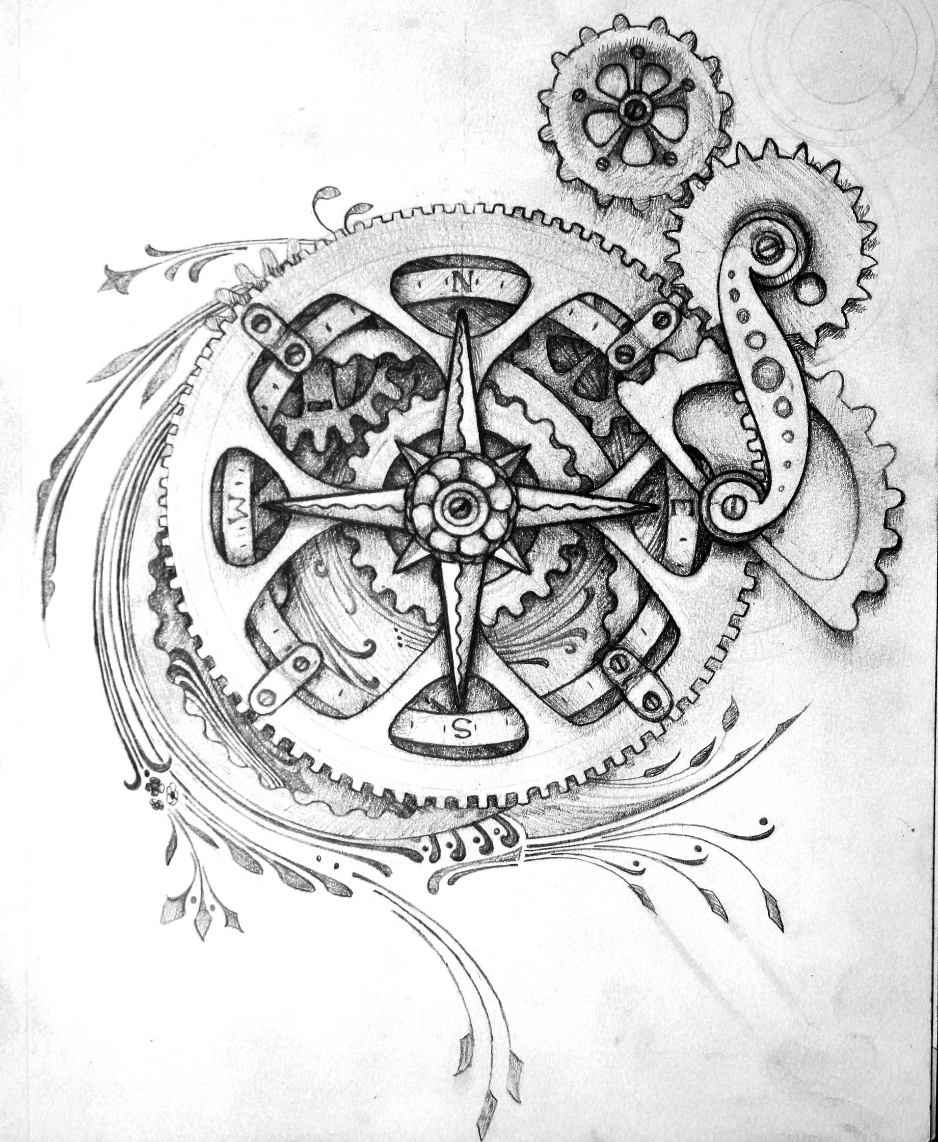 1841x2242 Steampunk Tattoo - Steampunk Compass Drawing