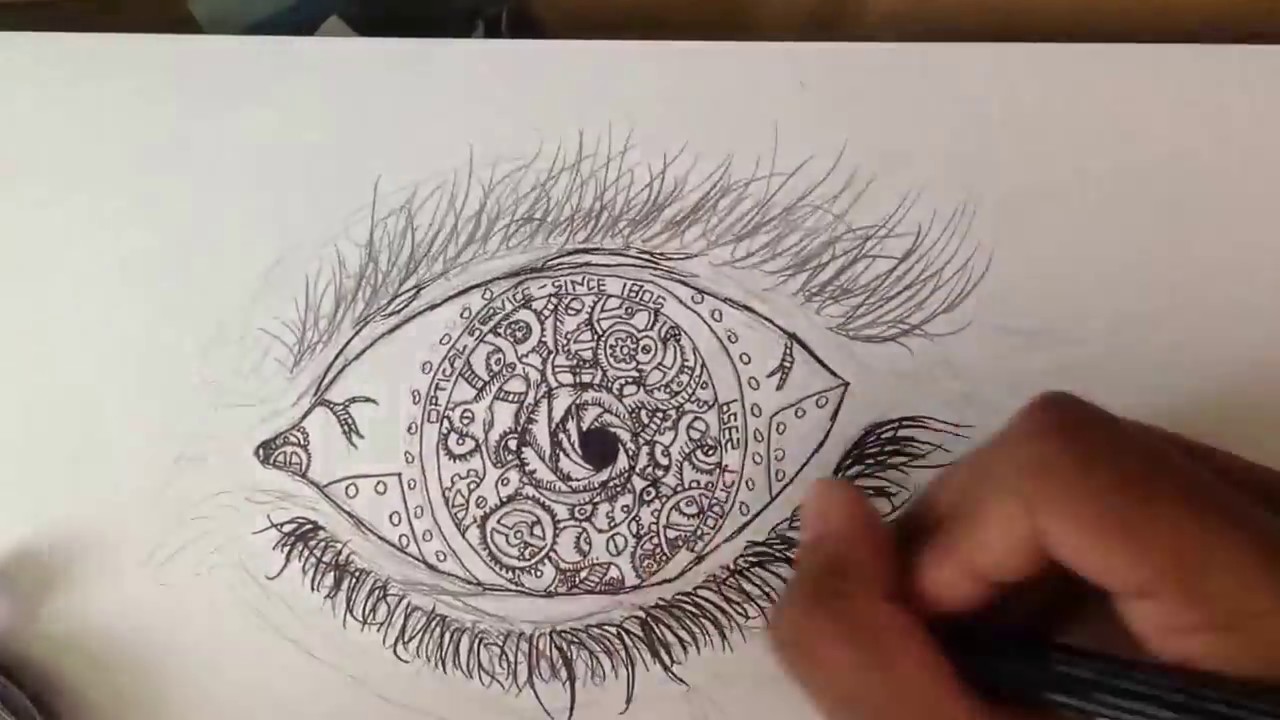 1280x720 Steampunk Mechanical Eye Drawing - Steampunk Drawings