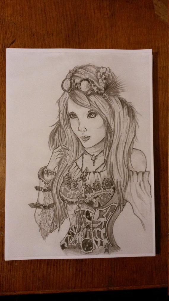 570x1013 My Drawing Of A Steampunk Girl Etsy - Steampunk Girl Drawing