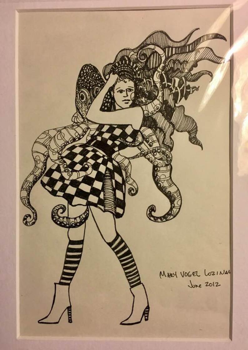 794x1123 Original Art Zentangle Steampunk Girl With Octopus Drawing Etsy - Steampunk Girl Drawing
