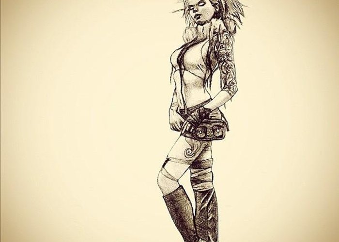 700x500 Steampunk Girl Greeting Card For Sale - Steampunk Girl Drawing