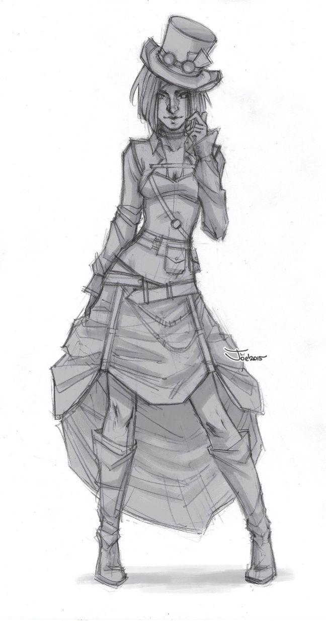 648x1234 Steampunk Girl Sketch - Steampunk Girl Drawing