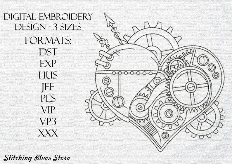 794x562 steampunk heart machine embroidery design downloadable etsy - Steampunk Heart Drawing