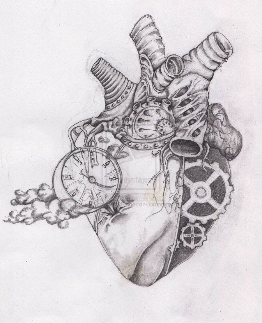 900x1111 Cool Drawings - Steampunk Heart Drawing