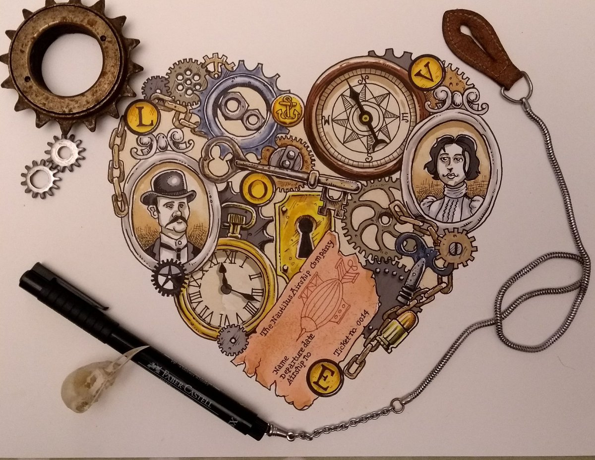 1200x929 Dembonesart On Twitter Steampunk Heart Finished Next Is - Steampunk Heart Drawing