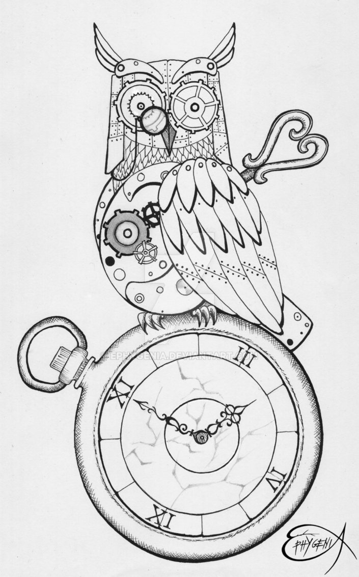 705x1133 steampunk clockwork owl wip - Steampunk Owl Drawing