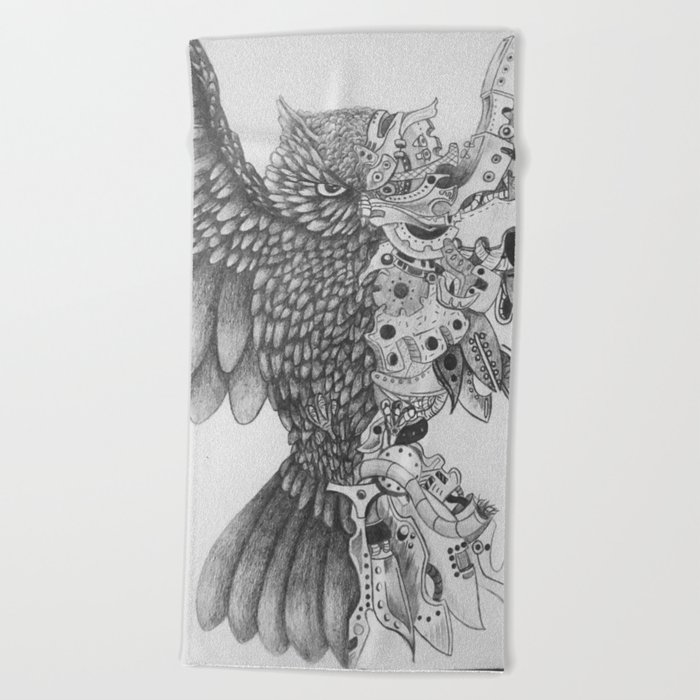 700x700 Steampunk Owl Beach Towel - Steampunk Owl Drawing