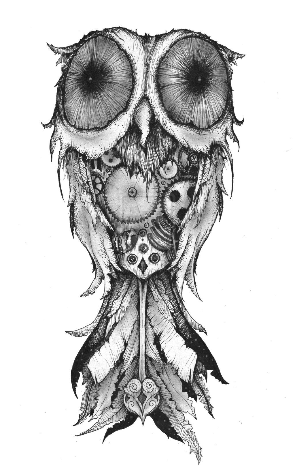 1024x1615 a little creepy but i like the concept clockwork owl body art - Steampunk Owl Drawing