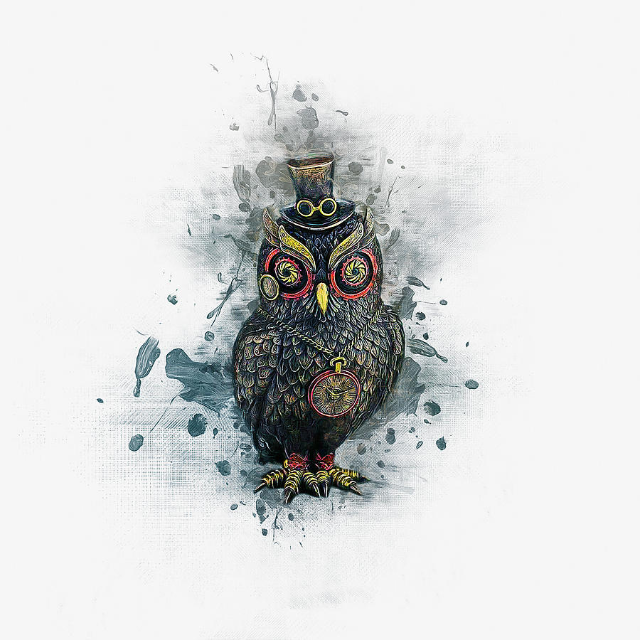 900x900 Steampunk Owl Digital Art - Steampunk Owl Drawing