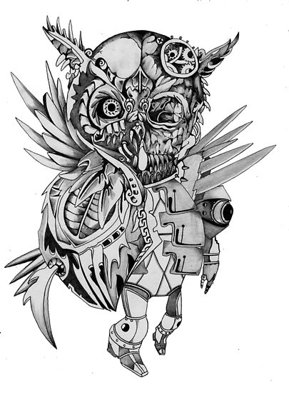405x550 Steampunk Owl Posters - Steampunk Owl Drawing