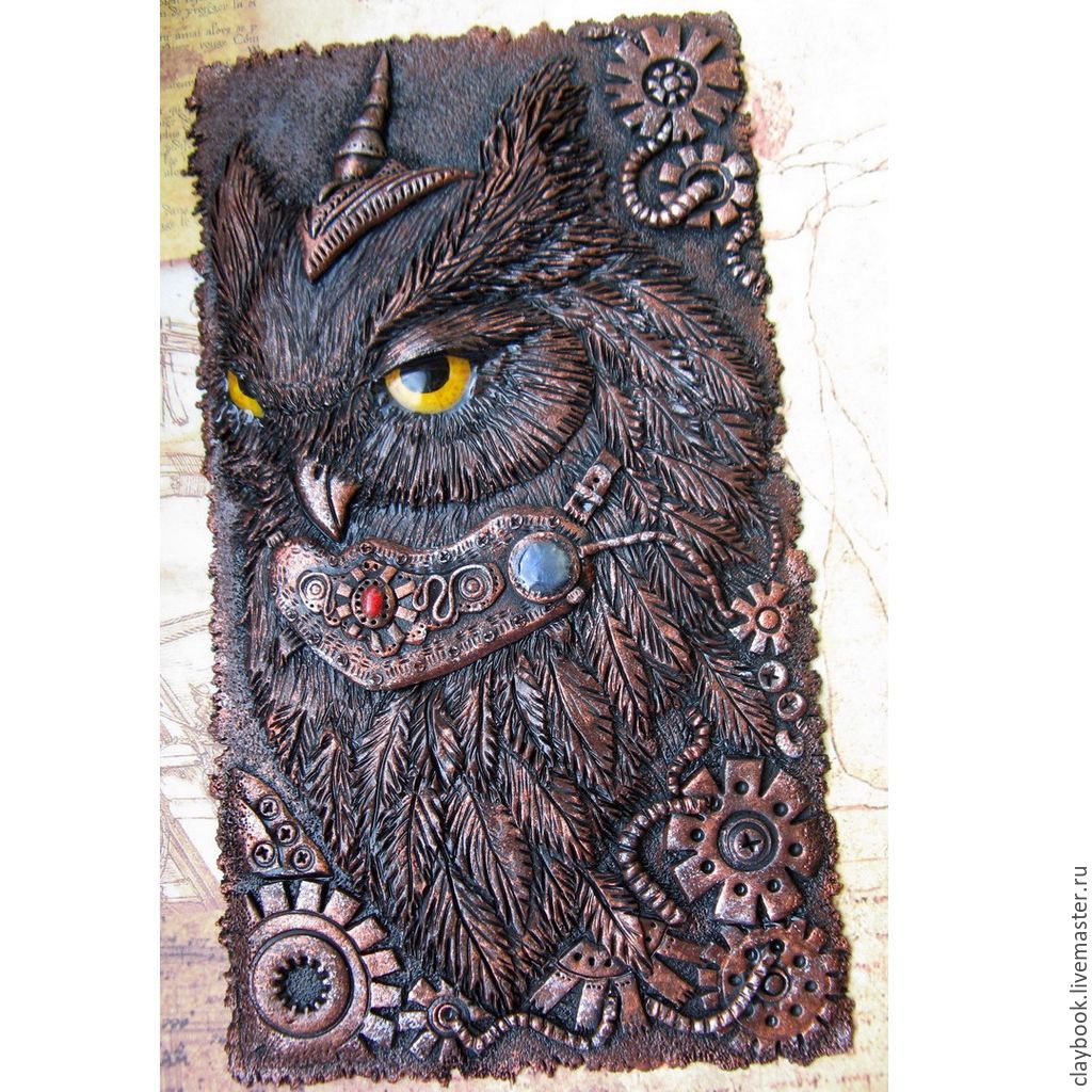 1024x1024 decor steampunk owl from polymer clay shop online on livemaster - Steampunk Owl Drawing