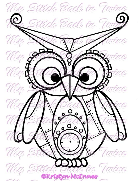 570x750 Digital Stamp Colouring Image Steampunk Owl Png Etsy - Steampunk Owl Drawing