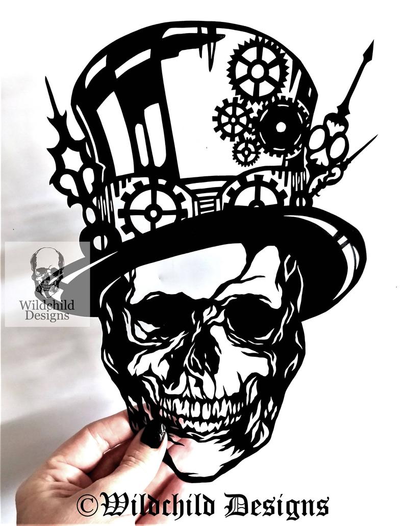 794x1032 Steampunk Skull Paper Cutting Template Personal Use Vinyl Etsy - Steampunk Skull Drawing