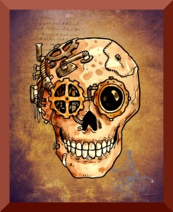 245x300 Steampunk Skull On A Scratched Grunge Background X - Steampunk Skull Drawing