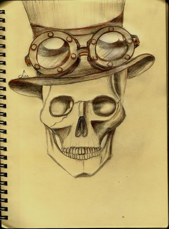 710x960 steampunk skull drawing art project skull, steampunk, draw - Steampunk Skull Drawing