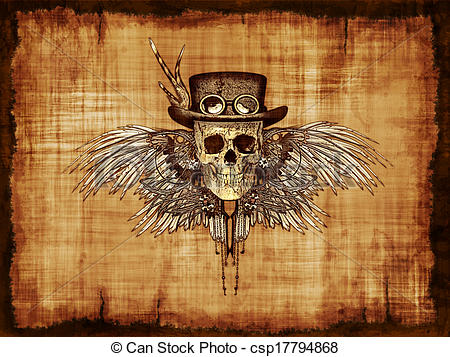 450x357 steampunk skull on parchment a steampunk skull on parchment - Steampunk Skull Drawing