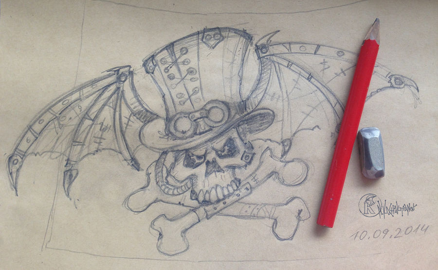 900x555 Steampunk Skull Sketch - Steampunk Skull Drawing